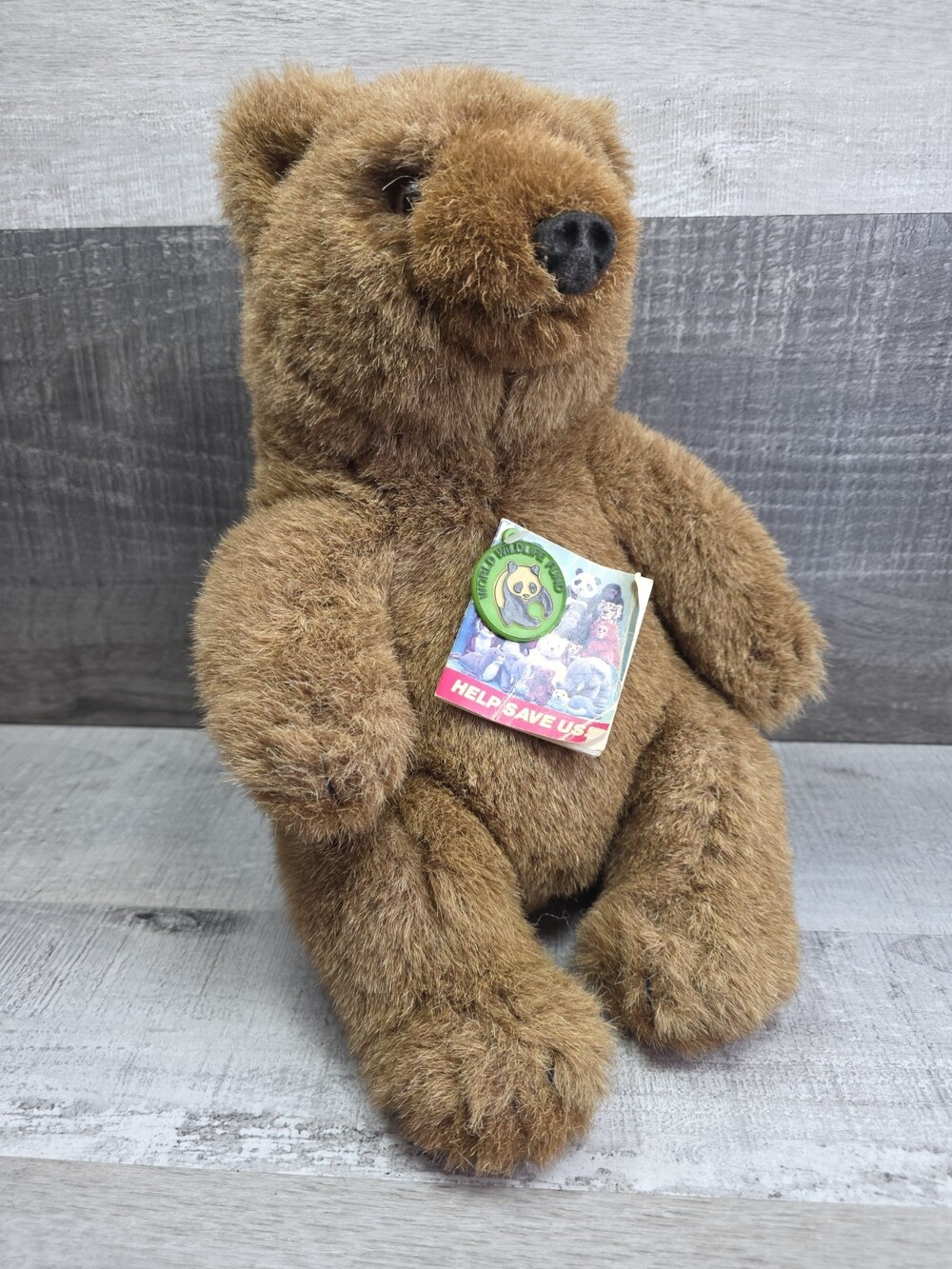 Rare 1985 World Wildlife Fund Plush Grizzly Teddy Bear Booklet & Tags Vtg Bin137